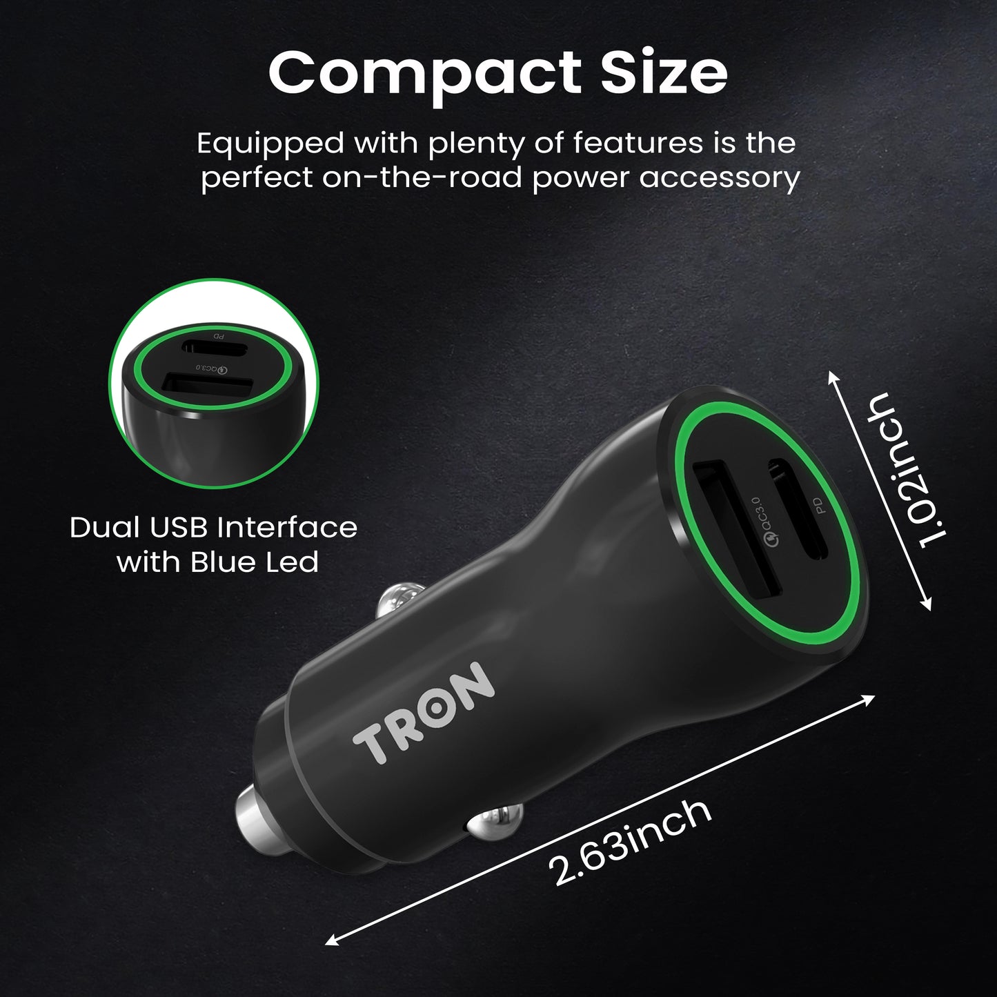 36W Car Charger, 2-Port USB-A + USB-C with LED Light-TR5