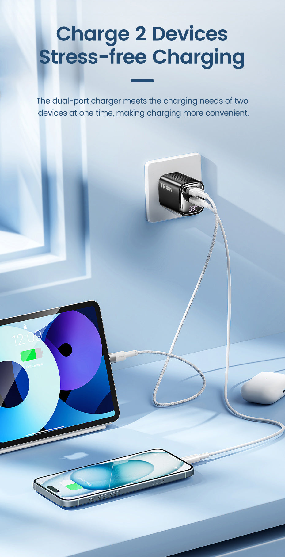 33W GaN Power Adapter dual port USB A+USB C-TR14