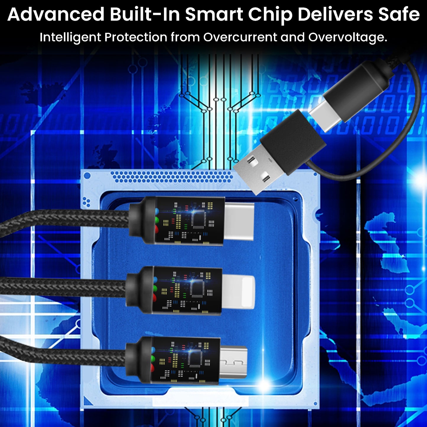 5-in-1 Braided Charging Cable - 5FT, with LED Light-TR61