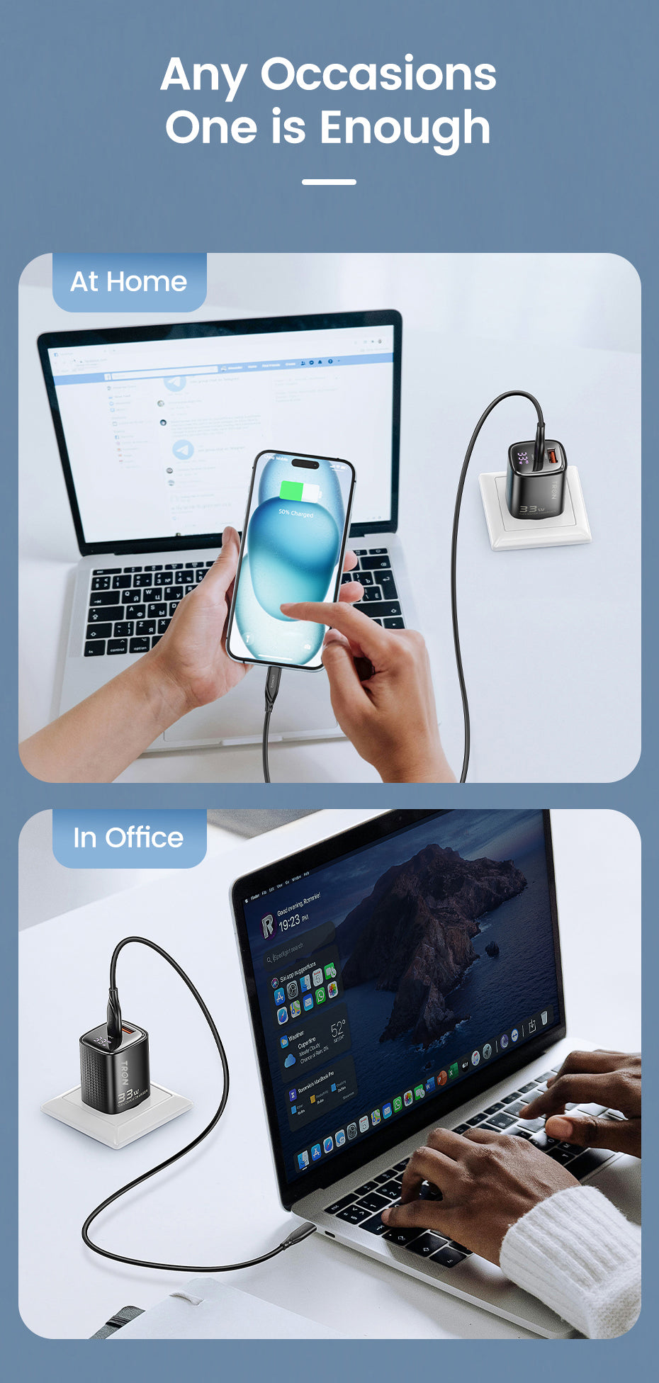 33W GaN Power Adapter dual port USB A+USB C-TR14