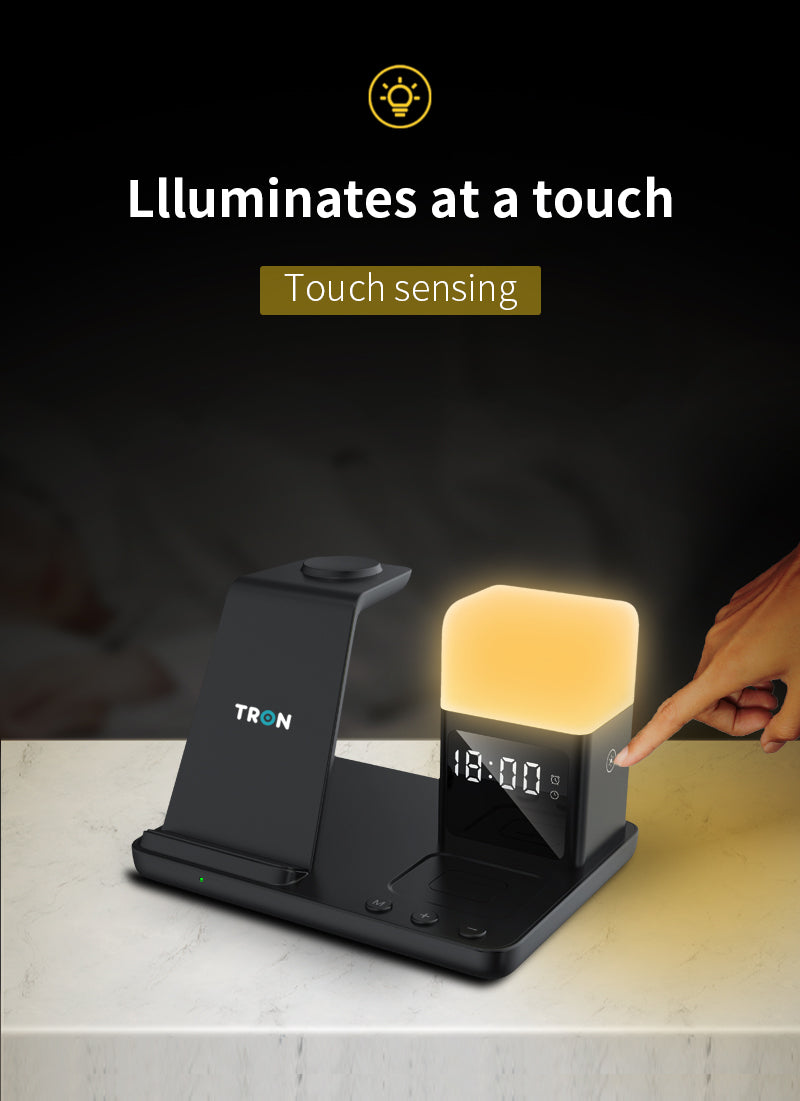 6-in-1 Wireless Charger, 25W Power Adapter, With night light and digital clock & 3FT LED Cable-TR20