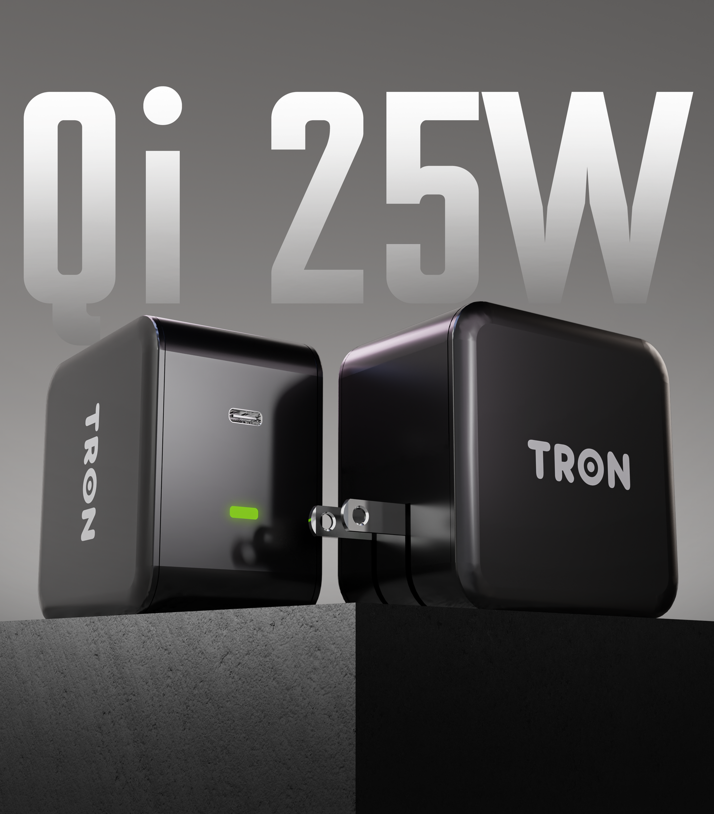 Travel Qi 25W Power Adapter, USB-C with LED Light, Black-TR36