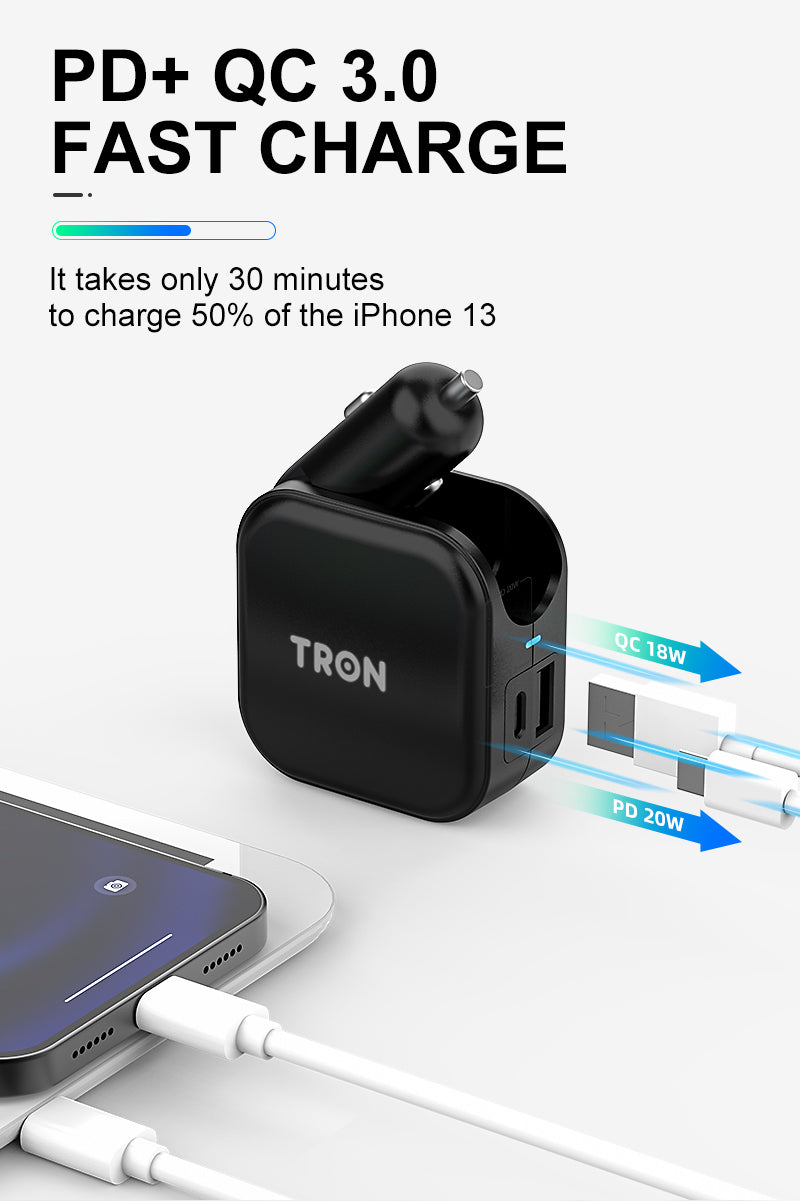 Car & Wall Charger USA, 2-Port USB-C with LED Light-TR17