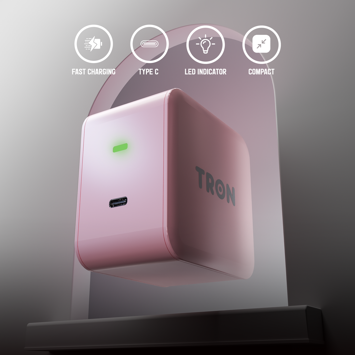 Travel Qi 25W Power Adapter, USB-C with LED Light, Pink-TR39