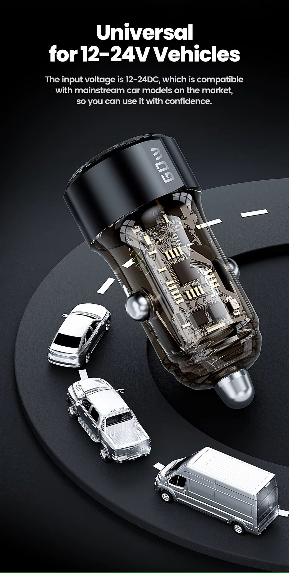 48W PD Car Charger, 2-Port USB-A + USB-C with LED Light-TR3