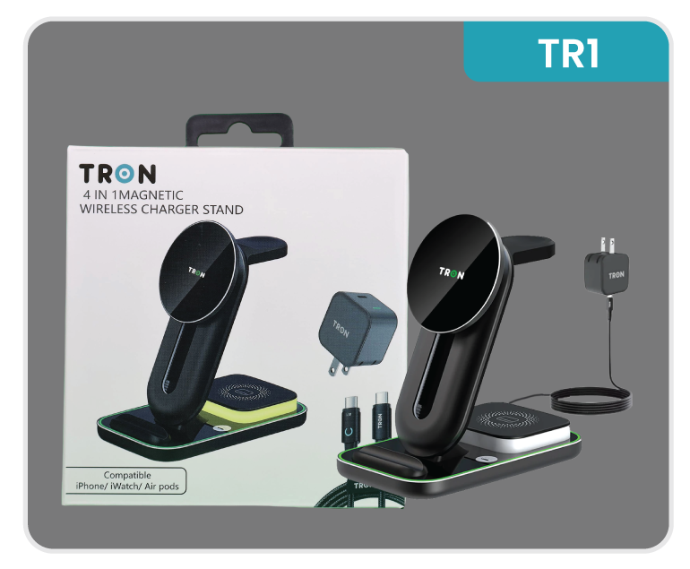 3-in-1 Wireless Charger, 25W Power Adapter, With night light & 3FT LED Cable-TR1