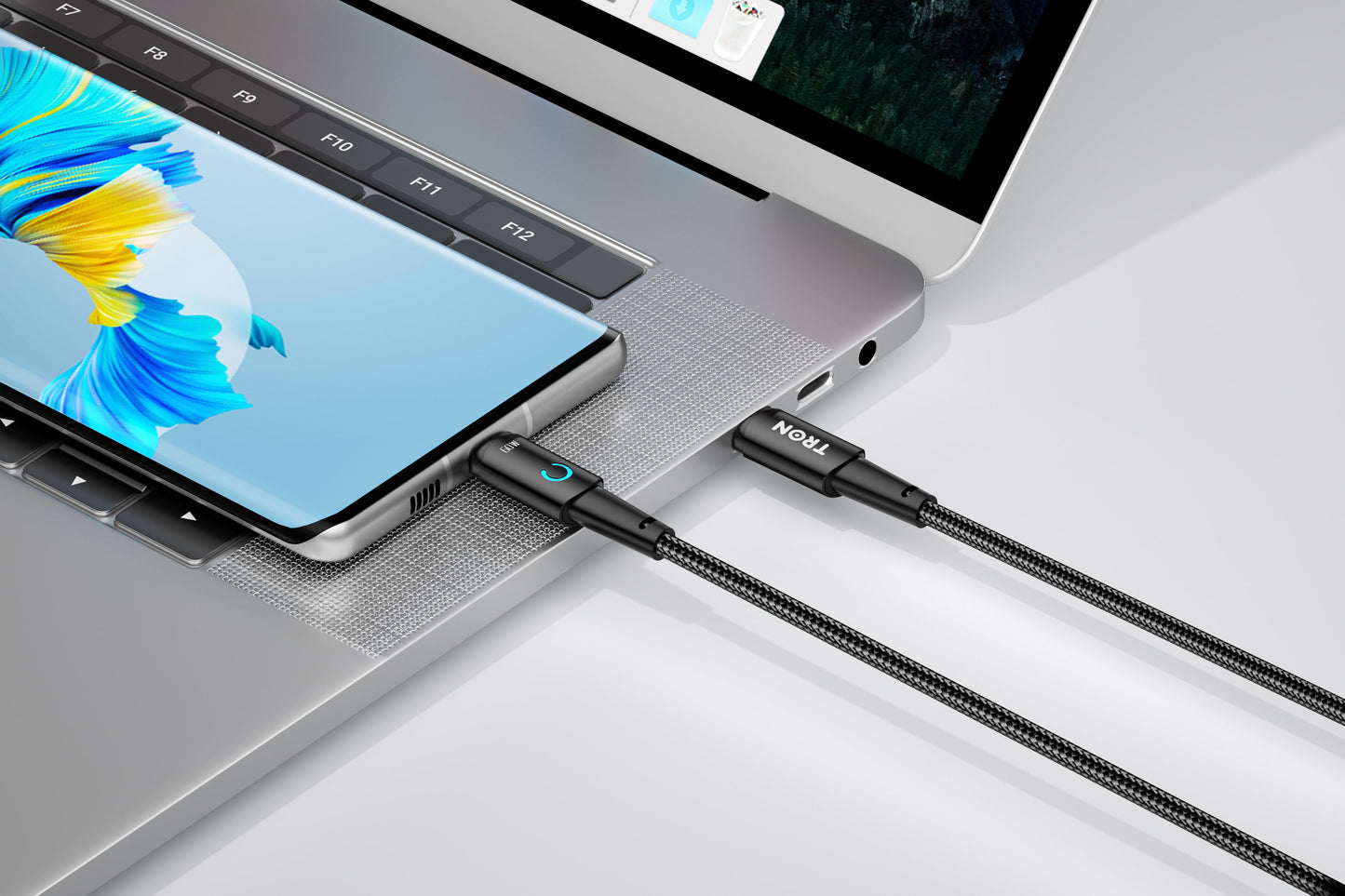 USB C to C Braided Charger Cable - Black, 3FT, with LED Light-TR12