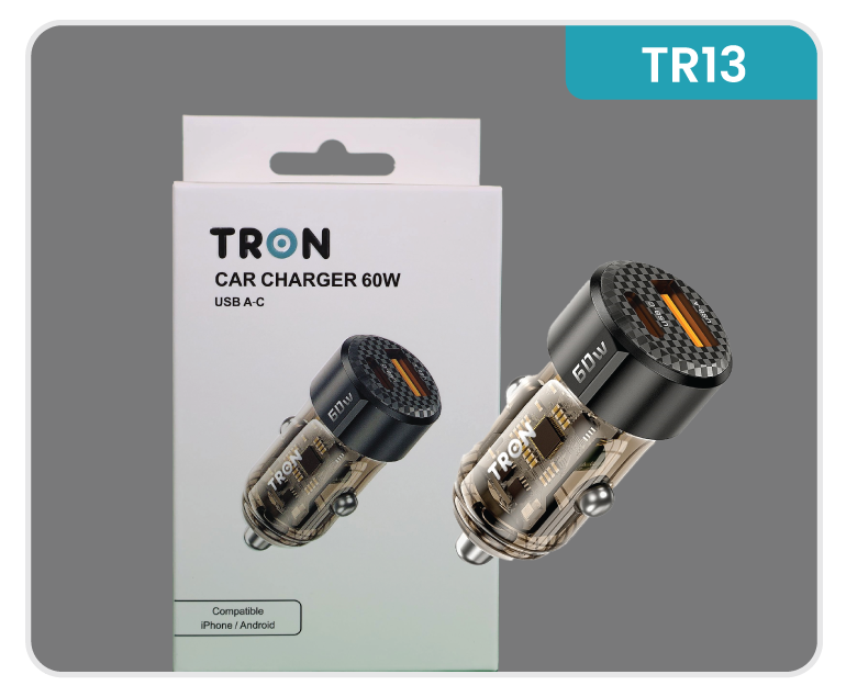 60W Car Charger, 2-Port USB-A + USB-C-TR13