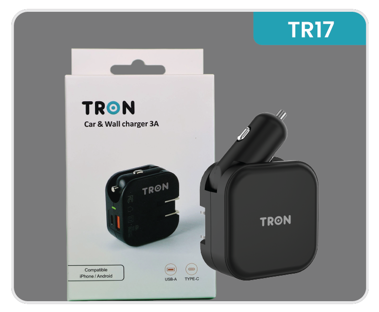 Car & Wall Charger USA, 2-Port USB-C with LED Light-TR17