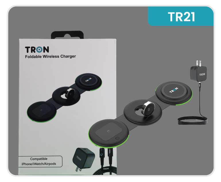 3 in 1 Foldable Wireless Charger with LED Light, 25W Power Adapter, and 3FT LED Cable-TR21