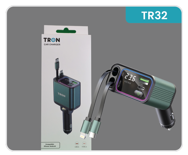 65W 4-in-1 Car Charger, 2-Port USB-C with LED Light-TR32