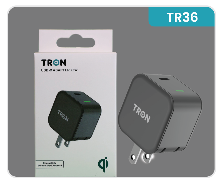 Travel Qi 25W Power Adapter, USB-C with LED Light, Black-TR36