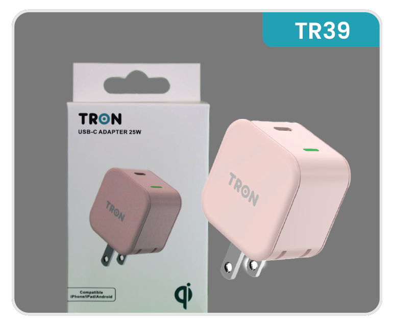 Travel Qi 25W Power Adapter, USB-C with LED Light, Pink-TR39
