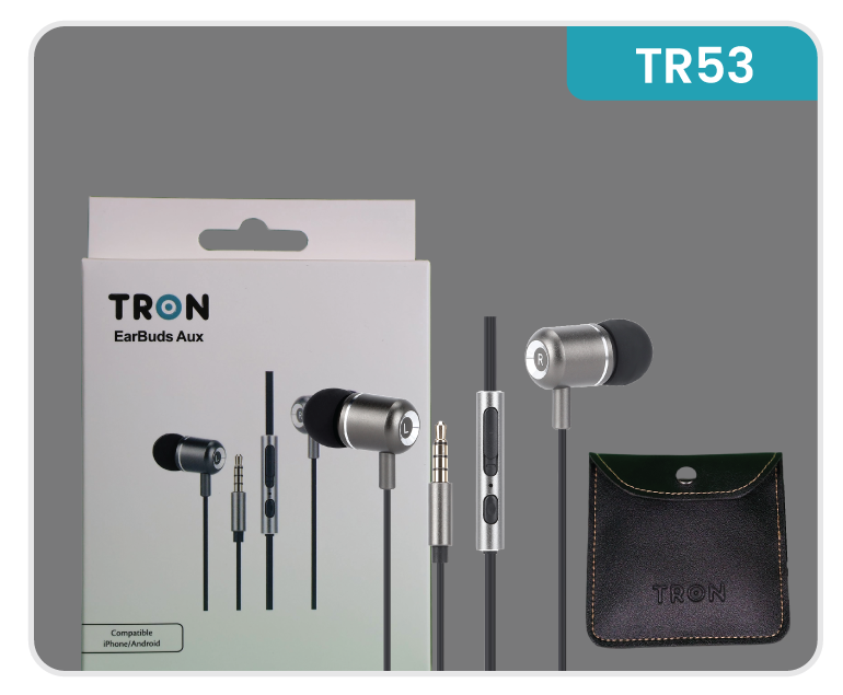 Earbuds with AUX and Mic - Leather Case Included-TR53