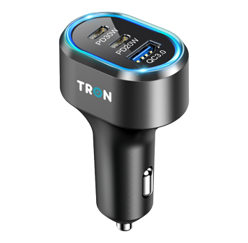 PD 50W Car Charger, 3-Port USB-A + USB-C + USB-C with LED Light-TR4