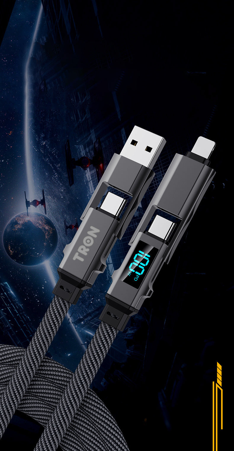 4-in-1 USB A to C Braided Charger Cable - Gray, 5FT, with LED Screen-TR52
