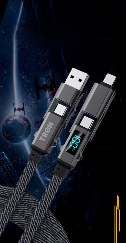 4-in-1 USB A to C Braided Charger Cable - Gray, 5FT, with LED Screen-TR52