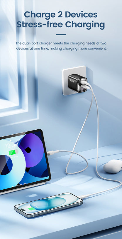33W GaN Power Adapter dual port USB A+USB C-TR14
