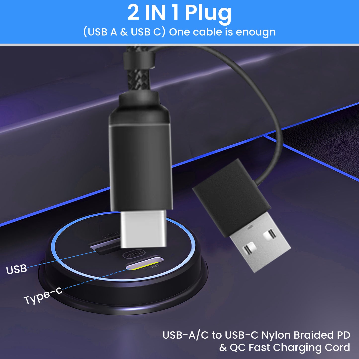 5-in-1 Braided Charging Cable - 5FT, with LED Light-TR61