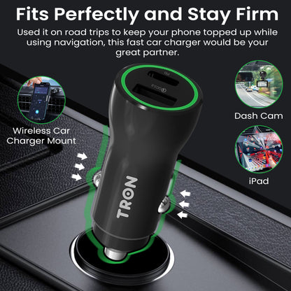 36W Car Charger, 2-Port USB-A + USB-C with LED Light-TR5