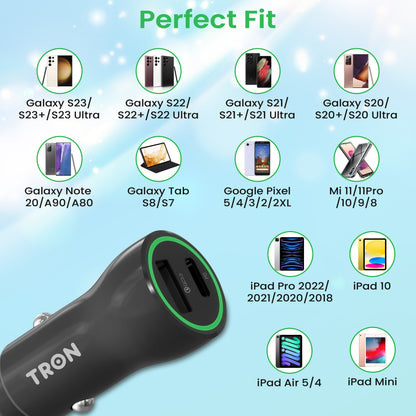 36W Car Charger, 2-Port USB-A + USB-C with LED Light-TR5