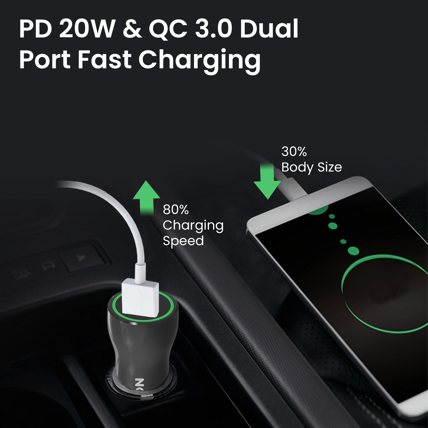 36W Car Charger, 2-Port USB-A + USB-C with LED Light-TR5