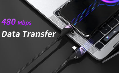 4-in-1 USB A to C and Lightning Braided Charger Cable - 6FT, Black and Purple-TR62