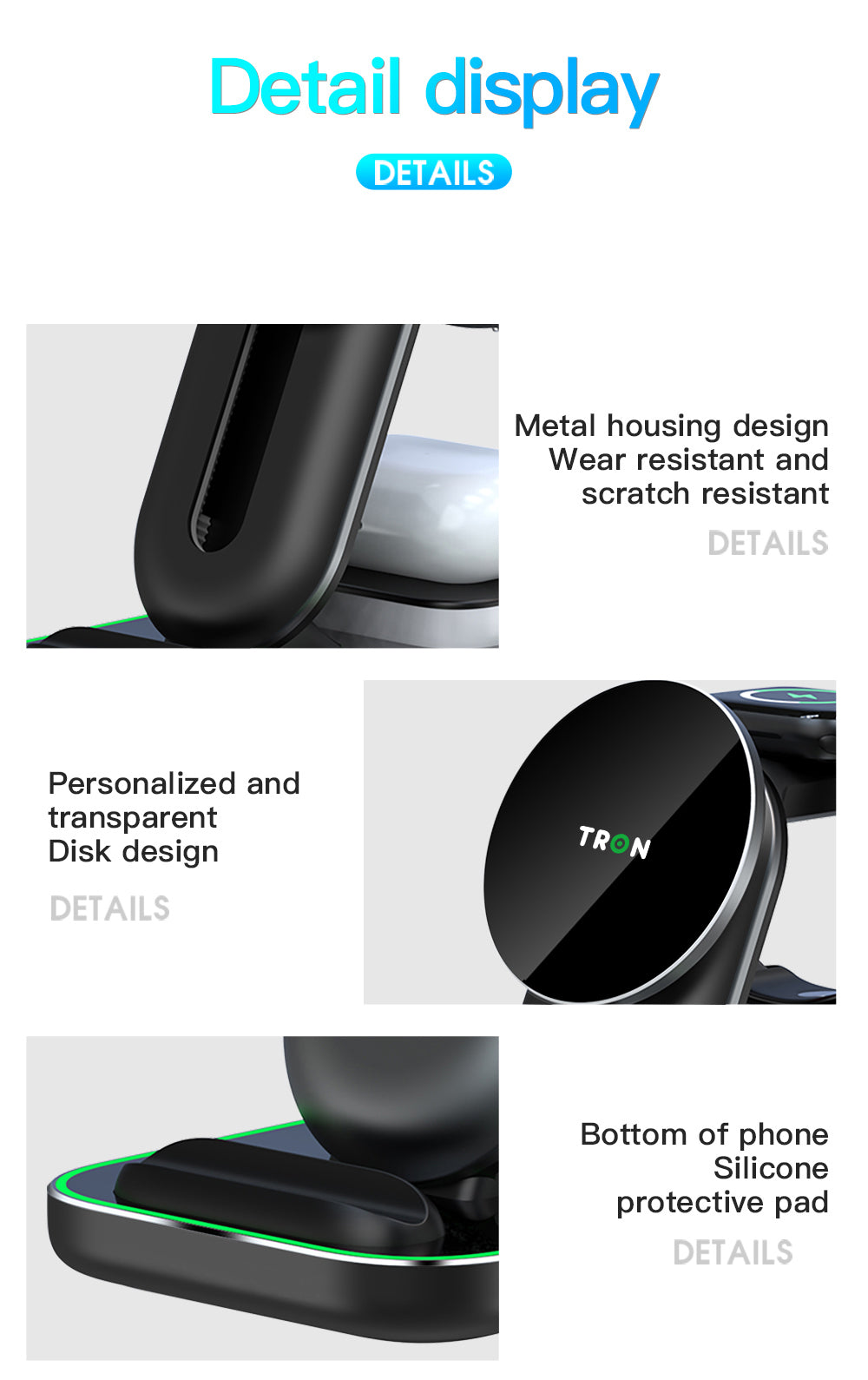 3-in-1 Wireless Charger, 25W Power Adapter, With night light & 3FT LED Cable-TR1