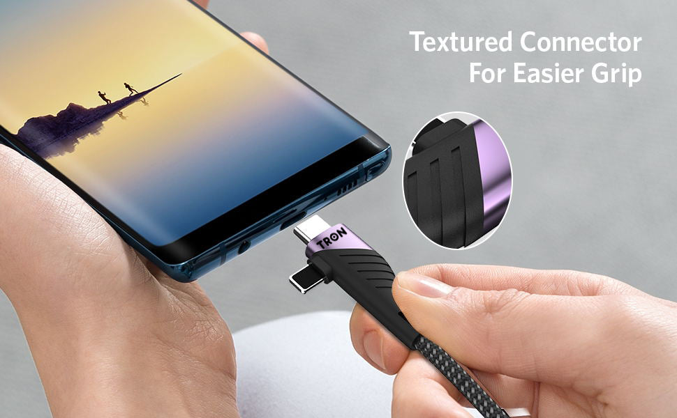 4-in-1 USB A to C and Lightning Braided Charger Cable - 6FT, Black and Purple-TR62