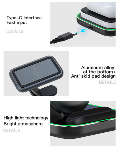 3-in-1 Wireless Charger, 25W Power Adapter, With night light & 3FT LED Cable-TR1