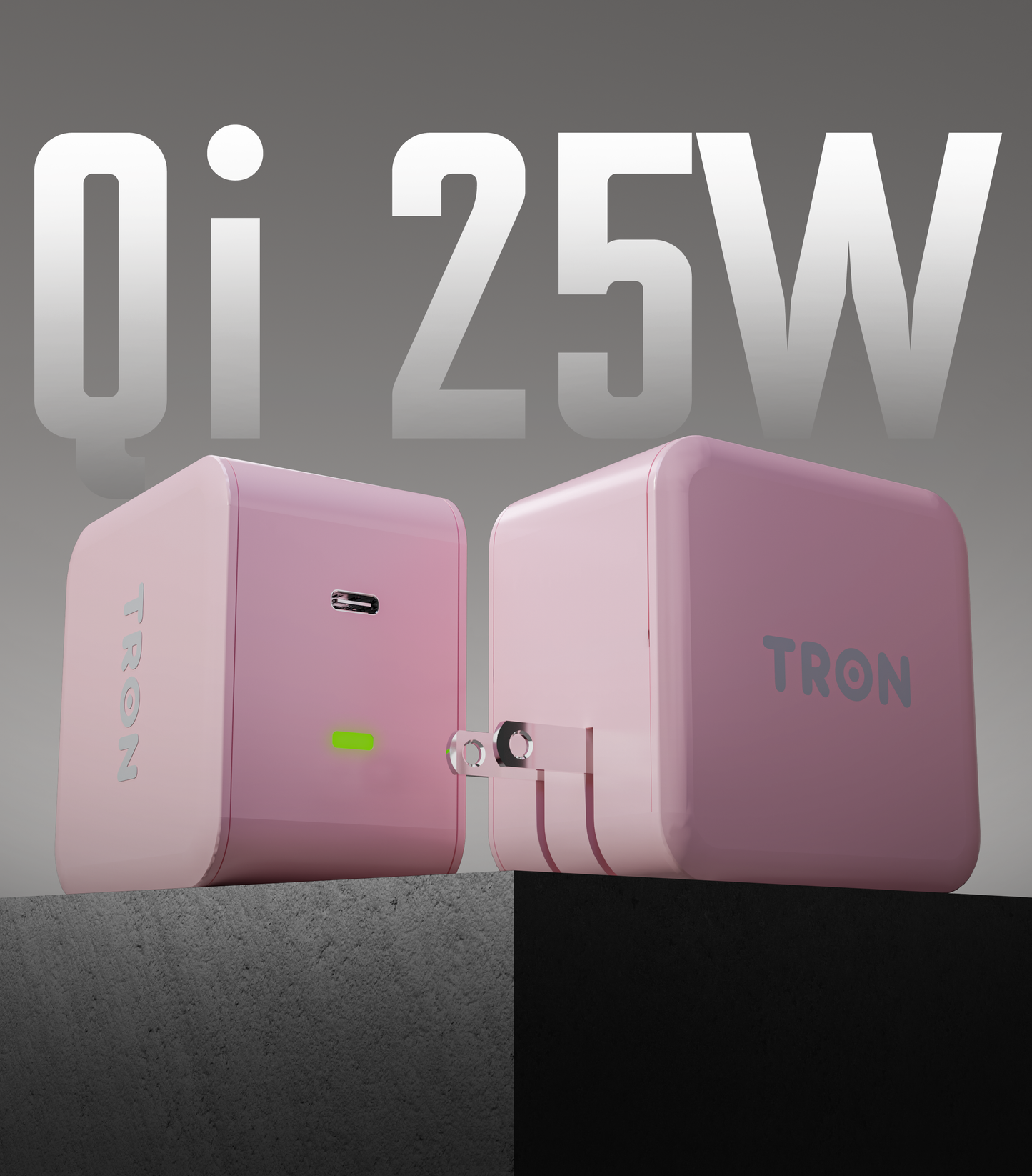 Travel Qi 25W Power Adapter, USB-C with LED Light, Pink-TR39