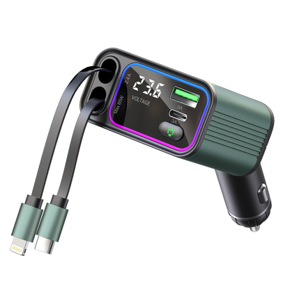 65W 4-in-1 Car Charger, 2-Port USB-C with LED Light