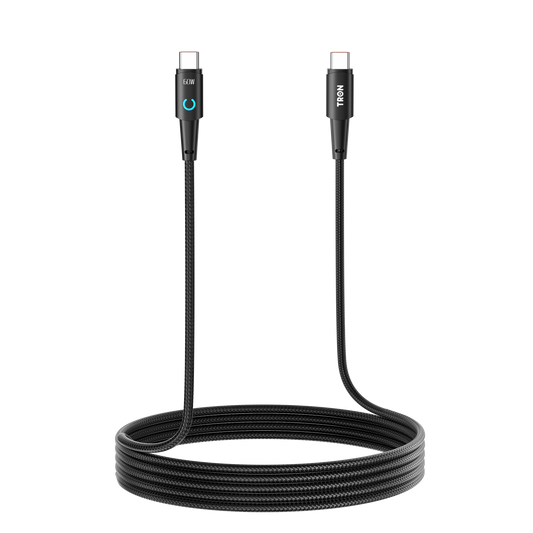 USB C to C Braided Charger Cable - Black, 3FT, with LED Light-TR12