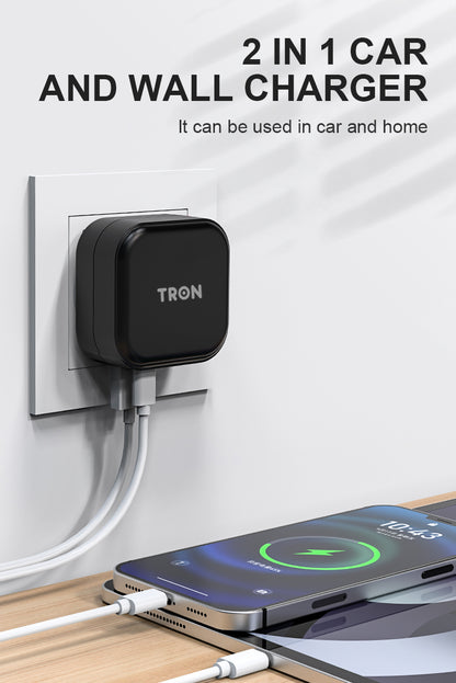 Car & Wall Charger USA, 2-Port USB-C with LED Light-TR17