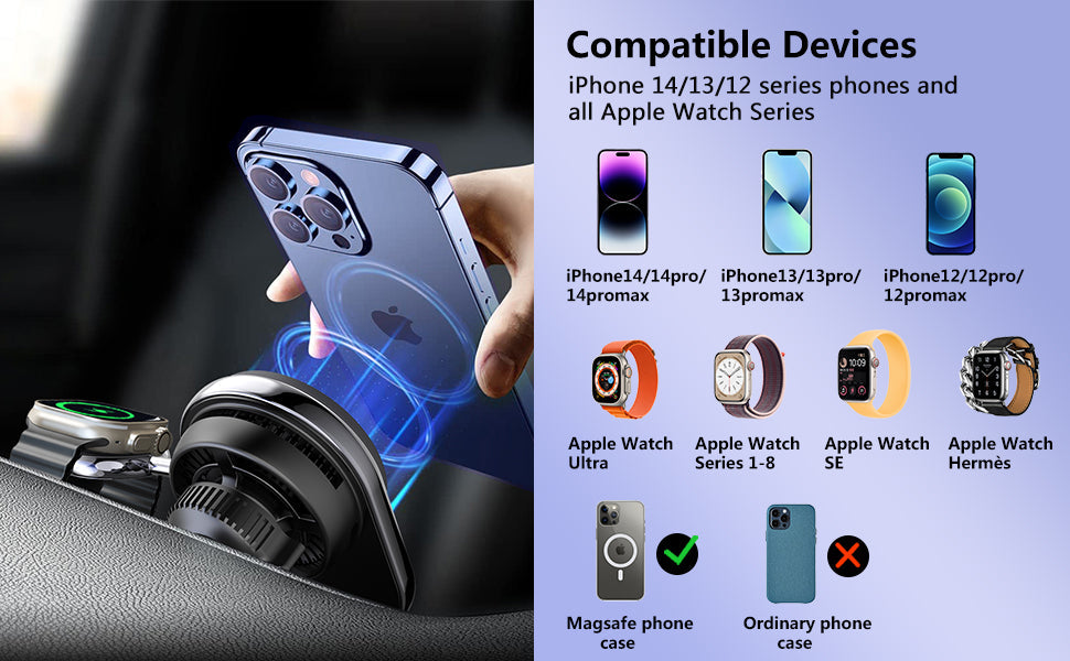 2 in 1 Wireless Car Charger For Apple Watch and iPhone