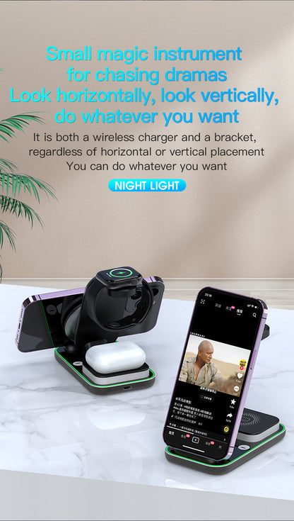 3-in-1 Wireless Charger, 25W Power Adapter, With night light & 3FT LED Cable-TR1