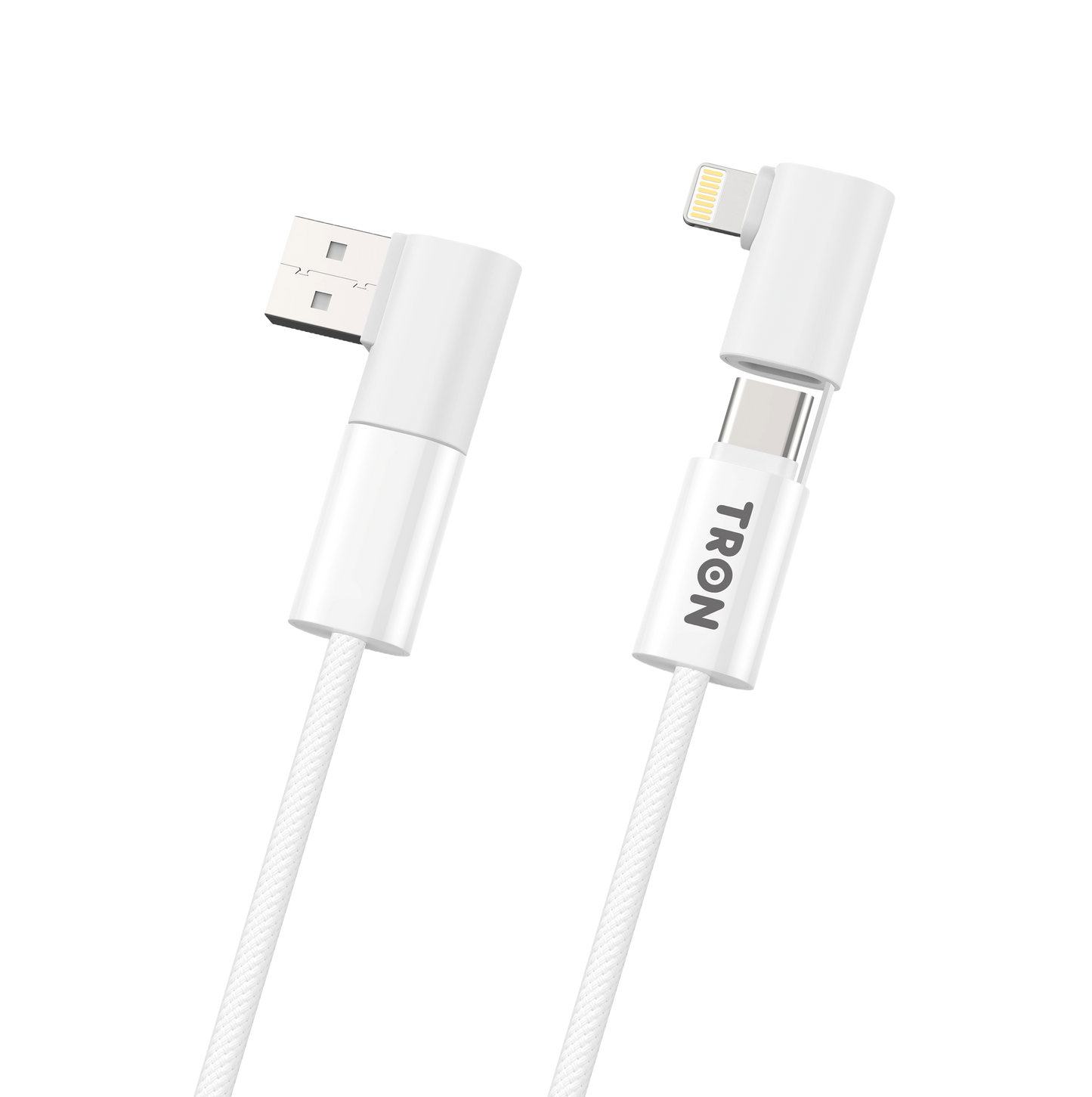 4-in-1 USB A to C and Lightning Braided Charger Cable - 6FT, White