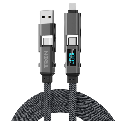 4-in-1 USB A to C Braided Charger Cable - Gray, 5FT, with LED Screen-TR52