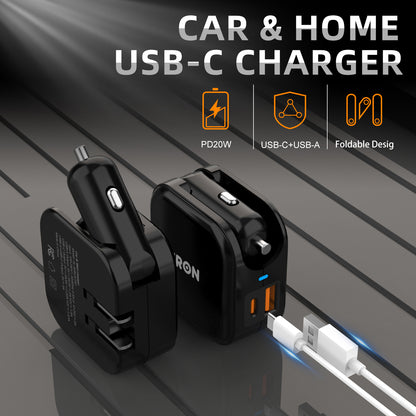 Car & Wall Charger USA, 2-Port USB-C with LED Light-TR17