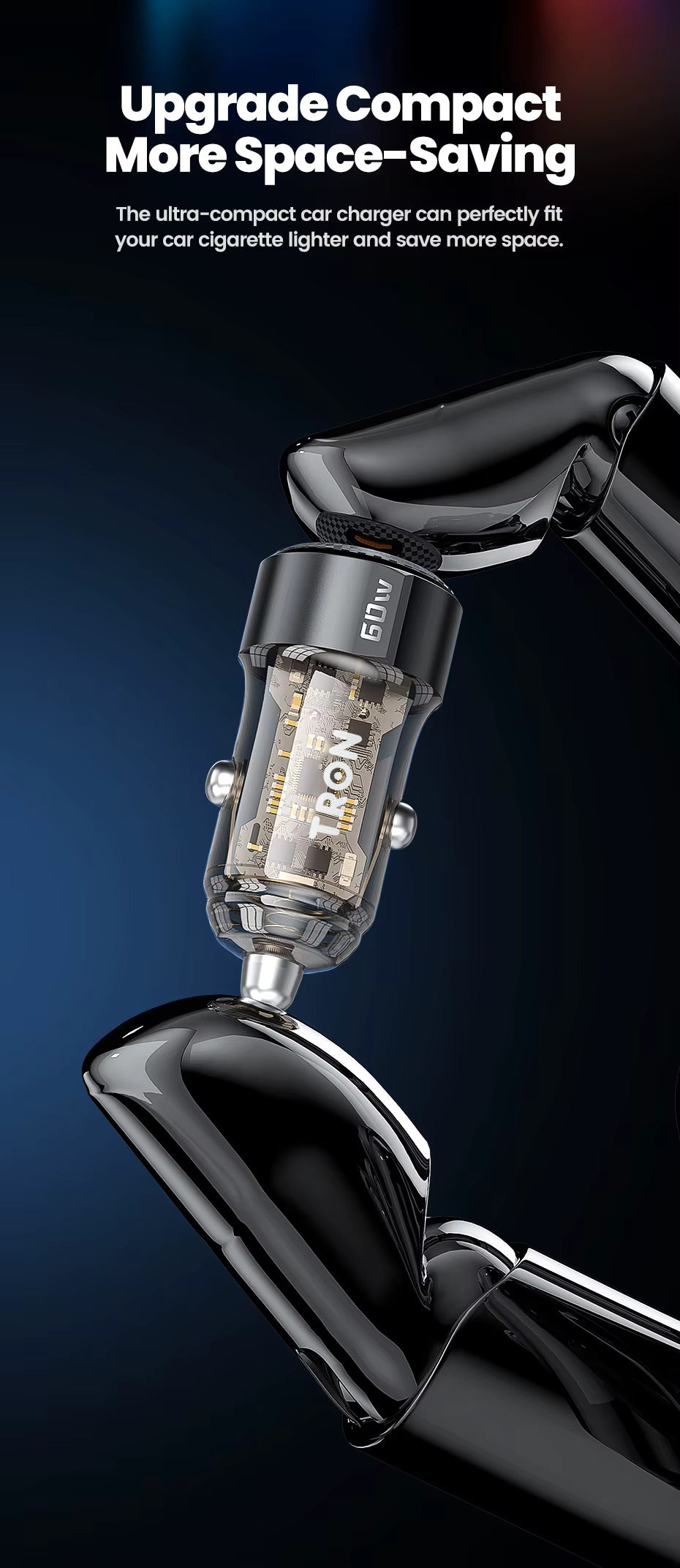60W Car Charger, 2-Port USB-A + USB-C-TR13