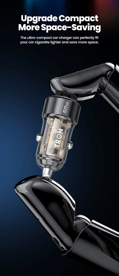 60W Car Charger, 2-Port USB-A + USB-C-TR13