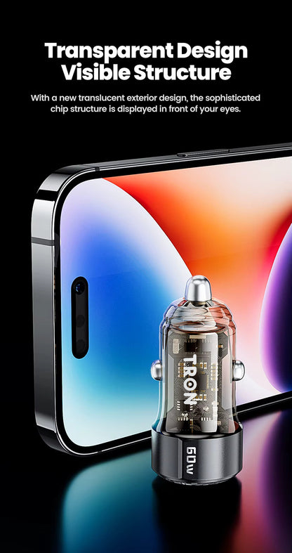 60W Car Charger, 2-Port USB-A + USB-C-TR13