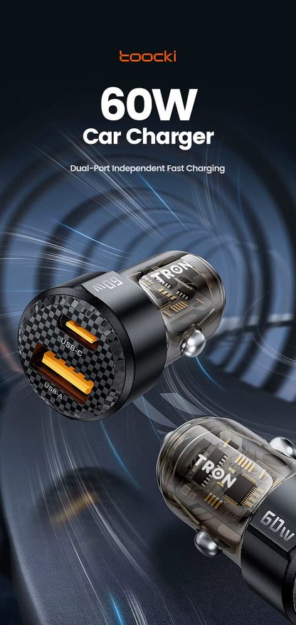60W Car Charger, 2-Port USB-A + USB-C-TR13