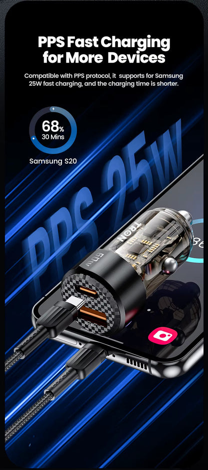 60W Car Charger, 2-Port USB-A + USB-C-TR13