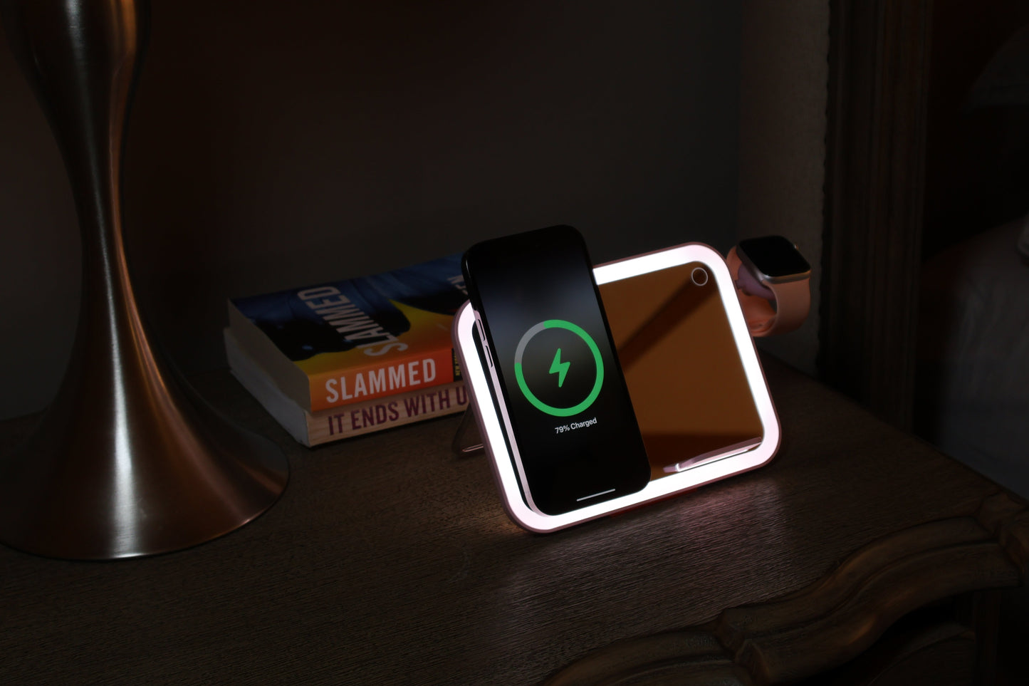 3-in-1 Wireless Qi2 Charger Mirror with 25W Power Adapter and with LED Light & 6FT LED Cable