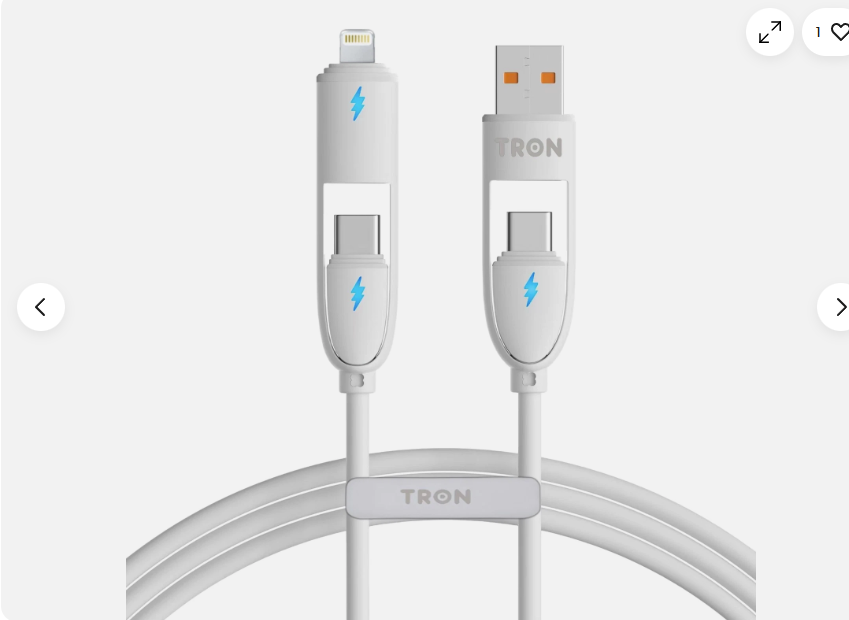 4-in-1 USB A to C Charger Cable - White, 5FT, with LED Light-TR50