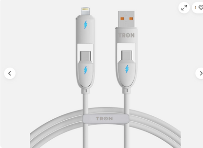 4-in-1 USB A to C Charger Cable - White, 5FT, with LED Light-TR50