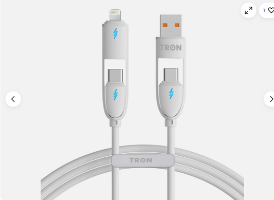 4-in-1 USB A to C Charger Cable - White, 5FT, with LED Light-TR50