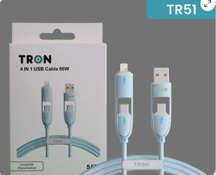 4-in-1 USB A to C Charger Cable - Blue, 5FT, with LED Light-TR51