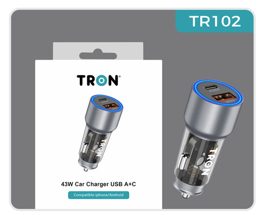TRON 43W Dual-Port Car Charger (USB-A + USB-C) - TR102
